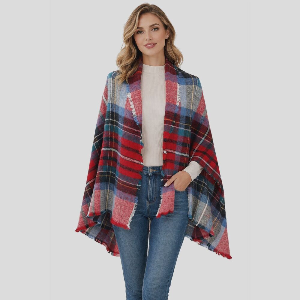 AE Plaid Blanket Scarf | Oversized | One Size | Soft Acrylic 25 in X 76 in